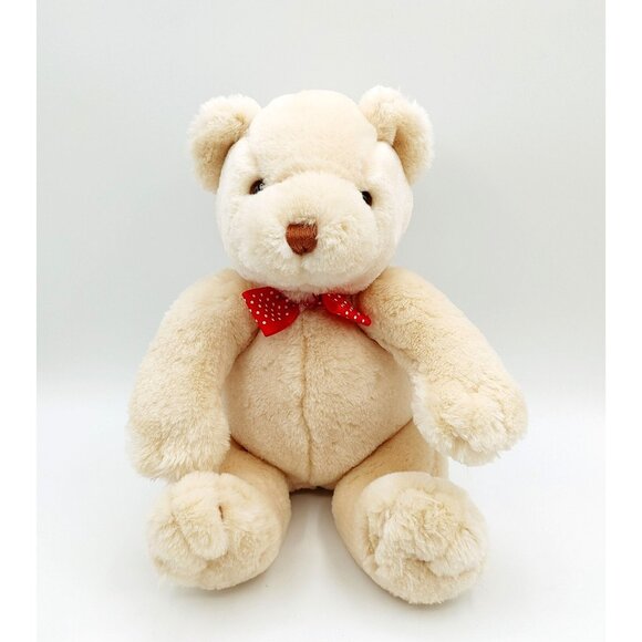 Commonwealth 12” Teddy Bear Plush RARE Stuffed Animal Polka Dot Bow Cream 2004 - Picture 1 of 4